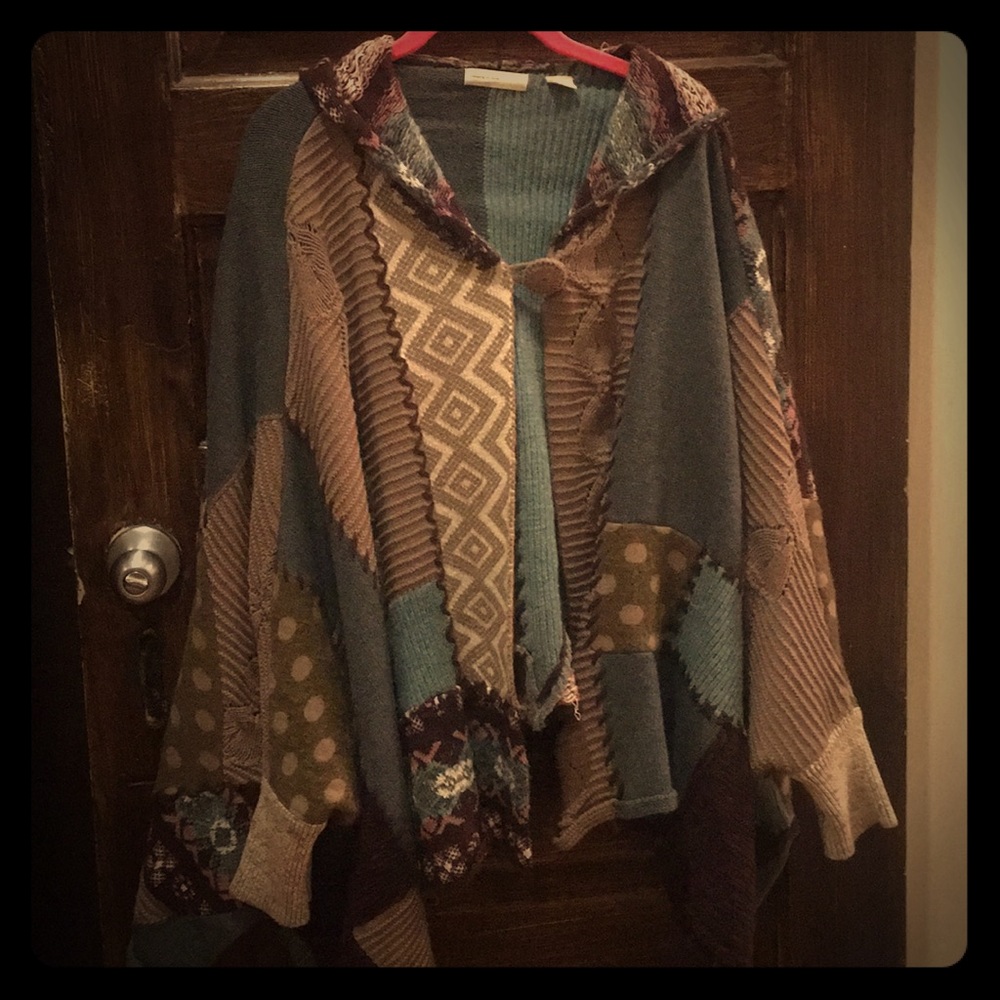 Anthropologie Multi Pattern Hooded Poncho